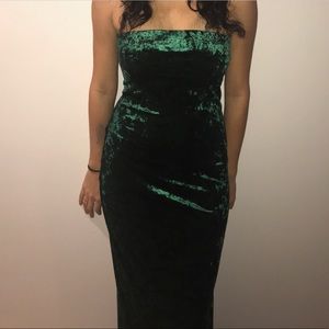 Green velvet maxi dress